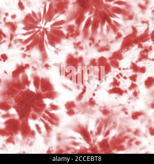 Krawatte Farbstoff Shibori Nahtloses Muster. Aquarell handgezeichnete rote Zierelemente auf weißem Hintergrund. Aquarell abstrakte Textur. Druck für Textil, Stockfoto