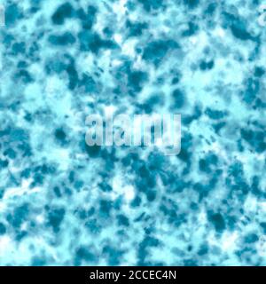 Krawatte Farbstoff Shibori Nahtloses Muster. Aquarell handbemalt blau blaugrün Zierelemente auf weißem Hintergrund. Aquarell abstrakte Textur. Drucken für t Stockfoto