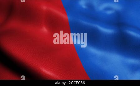 3D Illustration einer wehenden belgischen Stadtflagge von Bastogne (Land Belgien) Stockfoto