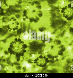 Krawatte Farbstoff Shibori Nahtloses Muster. Aquarell handbemalte grüne Elemente Hintergrund. Aquarell abstrakte Blumen Textur. Druck für Textil, Stoff, Stockfoto
