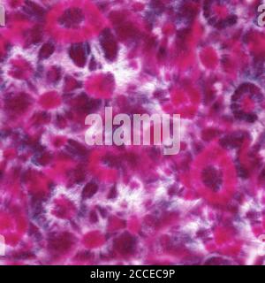Krawatte Farbstoff Shibori Nahtloses Muster. Aquarell handbemalte rosa und lila Elemente auf weißem Hintergrund. Aquarell abstrakte Blumen Textur. Drucken Stockfoto