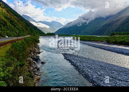 Deception Bridge entlang des Great Alpine Highway bei Arthurs Pass, Neuseeland Stockfoto