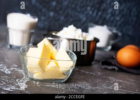 Zutaten zum Backen, frische Zutaten für Kekse Stockfoto