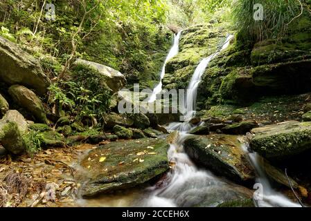 Ship Cove Waterfall Walk in Queen Charlotte Sound, Neuseeland Stockfoto