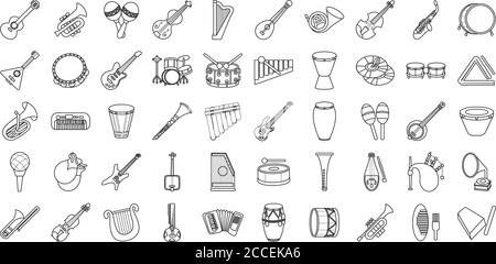 Bündel von fünfzig Musikinstrumenten Set Icons Vektor Illustration Design Stock Vektor