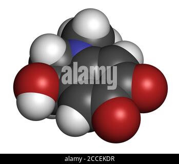 Adrenochrome Molekül. Oxidationsprodukt von Adrenalin. 3D-Rendering. Atome werden als Kugeln mit herkömmlicher Farbkodierung dargestellt: Wasserstoff (weiß Stockfoto