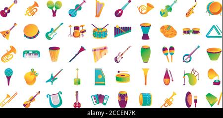 Bündel von fünfzig Musikinstrumenten Set Icons Vektor Illustration Design Stock Vektor