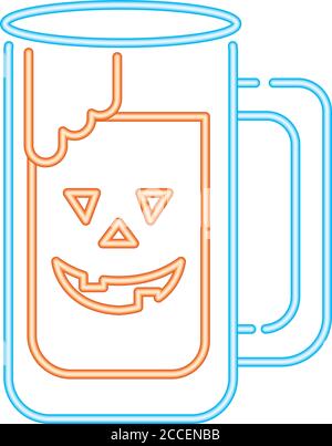 Bierdose mit halloween Gesicht Neon Stil Vektor Illustration Design Stock Vektor