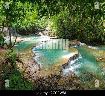 Kuang Si Wasserfälle in Laos Stockfoto