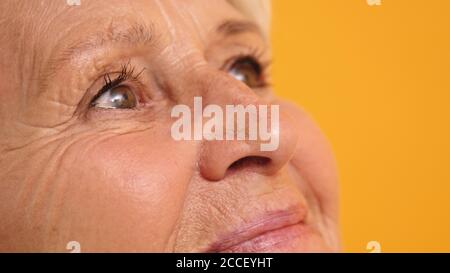 Nahaufnahme der grünen Augen einer älteren einsamen Frau. Hochwertige Fotos Stockfoto