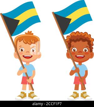 Bahamas Flagge in der Hand. Kennzeichen für Kinder. Nationalflagge von Bahamas Vektor Stock Vektor