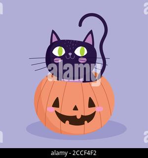 Happy halloween, schwarze Katze in Kürbis Trick oder behandeln Party Feier Vektor Illustration Stock Vektor