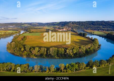 Flussschleife vom Inn mit Au am Inn Kloster, bei Gars am Inn, Luftbild, Oberbayern, Bayern, Deutschland Stockfoto