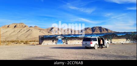 Area 51 Tour, Alien und UFO Wandbild, Hiko Nevada USA Stockfoto