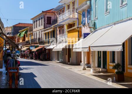 Architektur der Altstadt von Lefkada in Griechenland. Stockfoto