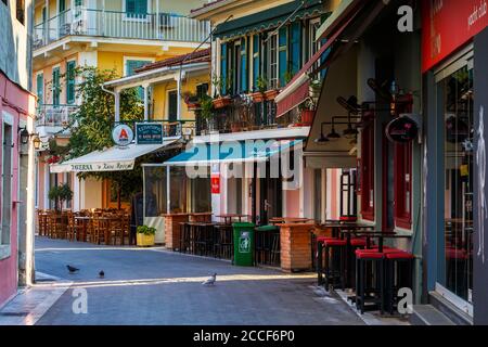 Architektur der Altstadt von Lefkada in Griechenland. Stockfoto