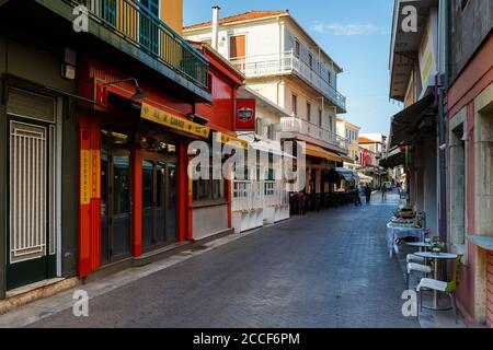 Architektur der Altstadt von Lefkada in Griechenland. Stockfoto