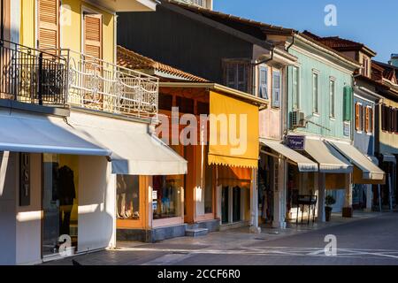 Architektur der Altstadt von Lefkada in Griechenland. Stockfoto