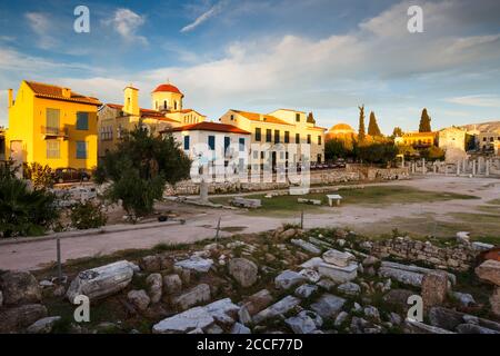 Reste der römischen Agora in der Altstadt von Athen, Griechenland. Stockfoto