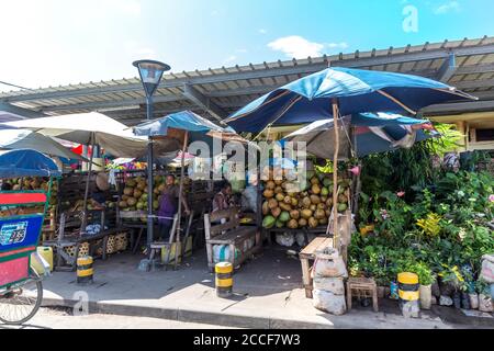 Kokosnüsse Verkauf, Markt, Toamasina, Tamatave, Madagaskar, Afrika, Indischer Ozean Stockfoto