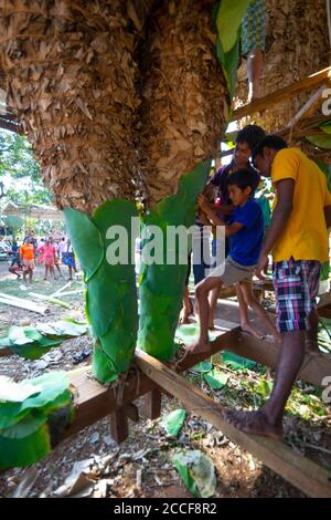 Menschen dekorieren Kolams in Tempelfest. Neelamperoor Padayani am Neelamperoor Palli Bhagavathi Tempel, Alappuzha. Stockfoto