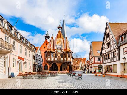 Historisches Rathaus von Michelstadt in Deutschland Stockfoto