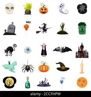 Set von Halloween bezogenen Objekten und Charakteren Stock Vektor