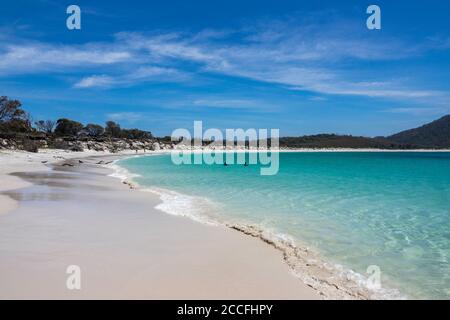 Schwimmer im Wasser in Wineglass Bay, Freycinet Peninsula, Tasmanien, Australien Stockfoto