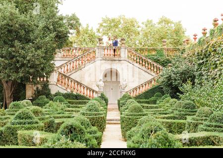 Hochzeit, Brautpaar, junge Erwachsene, Vielfalt, Garten, Landung, symmetrisch Stockfoto