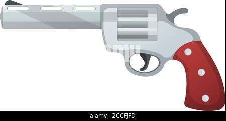 Revolver Pistole Symbol, Selbstverteidigungswaffe, Konzept Cartoon Vektor Illustration, isoliert auf weiß. Schießen leistungsstarke Schusswaffen Handfeuerwaffe, Schuss instrum Stock Vektor