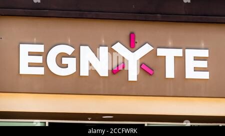 August 3, 2020 Mountain View / CA / USA - Egnyte unterzeichnen am Hauptsitz des Silicon Valley; Egnyte ist ein Software-Unternehmen, das eine Cloud-Plattform bietet Stockfoto