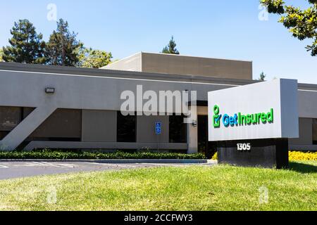 August 3, 2020 Mountain View / CA / USA - GetInsured Hauptsitz im Silicon Valley; GetInsured ist ein Vergleichsportal für Gesundheitsprodukte Stockfoto