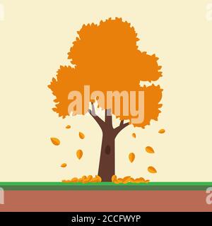 Im Herbst fallen gelbe Blätter von den Bäumen auf den Boden. Flache Vektorgrafik Stock Vektor