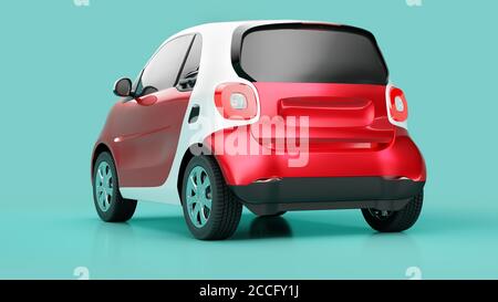 Rückansicht des Eco Red Concept Car auf blauem Hintergrund Stockfoto