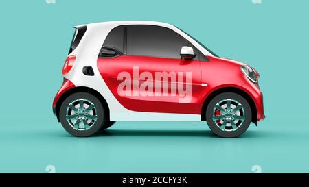 Seitenansicht des Eco Red Concept Car auf blauem Hintergrund Stockfoto