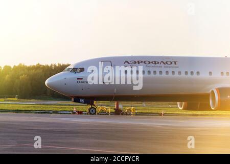 Sheremetyevo, Region Moskau, Russland - 17. September 2018 Aeroflot Linie, Stand am internationalen Flughafen Sheremetyevo. Stockfoto