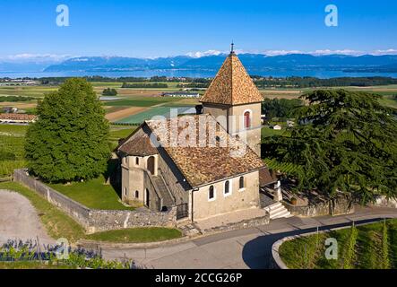 Die Kirche von La Sentinelle, der Hüterin, in der Weinregion La Côte am Genfersee, Luins, Waadt, Schweiz Stockfoto