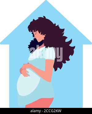 Schwangere Frau Cartoon im Haus-Design, Bauch Schwangerschaft Mutterschaft und Mutter Thema Vektor-Illustration Stock Vektor