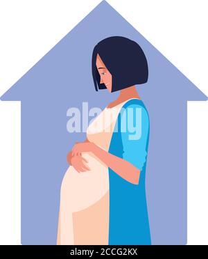 Schwangere Frau Cartoon im Haus-Design, Bauch Schwangerschaft Mutterschaft und Mutter Thema Vektor-Illustration Stock Vektor