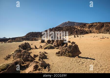 Bimssteinfeld am Aussichtspunkt Minas de San Jose, Nationalpark El Teide, UNESCO-Weltkulturerbe, Teneriffa, Kanarische Inseln, Spanien Stockfoto