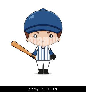 Niedlichen Baseball Maskottchen Charakter mit Fledermaus. Isoliert auf weißem Hintergrund. Stockfoto