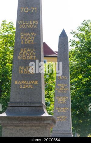 Denkmal zum Gedenken an die Toten des Krieges 1870-1871 in Französisch und Deutsch, Karlsplatz, Innenstadt Stuttgart, Baden-Württemberg, Deutschland, Europa Stockfoto