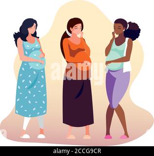 Drei schwangere Frauen Cartoons Design, Bauch Schwangerschaft Mutterschaft und Mutter Thema Vektor-Illustration Stock Vektor
