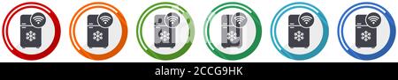 Kühlschrank mit Wifi Icon Set, flaches Design Vektor-Illustration in 6 Farben Optionen für webdesign und mobile Anwendungen Stock Vektor