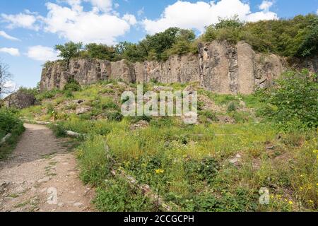 Weg zu einer Felswand des Stenzelbergs im Juli. Stockfoto