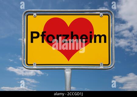 Ortstafel Pforzheim, Baden-Württemberg, Deutschland Ortsschild Pforzheim, Baden-Württemberg, Deutschland, Europa Stockfoto