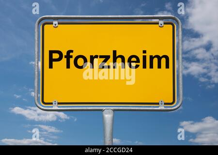 Ortstafel Pforzheim, Baden-Württemberg, Deutschland Ortsschild Pforzheim, Baden-Württemberg, Deutschland, Europa Stockfoto