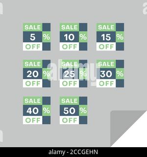 Set von rechteckigen Rabatt-Etiketten, um die Aufmerksamkeit der Kunden zu gewinnen. Zeitloses, leicht ablesbare Design. Geeignet für Web-Seite Anzeigen, Tags, Rabatt-Angebot Pric Stock Vektor