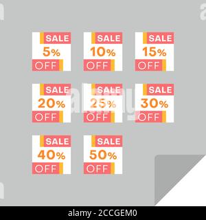 Set von rechteckigen Rabatt-Etiketten, um die Aufmerksamkeit der Kunden zu gewinnen. Zeitloses, leicht ablesbare Design. Geeignet für Web-Seite Anzeigen, Tags, Rabatt-Angebot Pric Stock Vektor