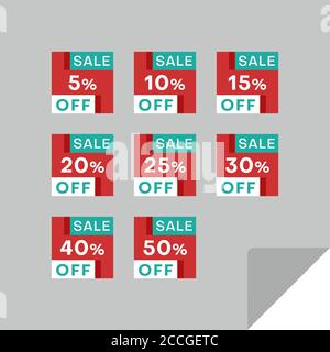 Set von rechteckigen Rabatt-Etiketten, um die Aufmerksamkeit der Kunden zu gewinnen. Zeitloses, leicht ablesbare Design. Geeignet für Web-Seite Anzeigen, Tags, Rabatt-Angebot Pric Stock Vektor